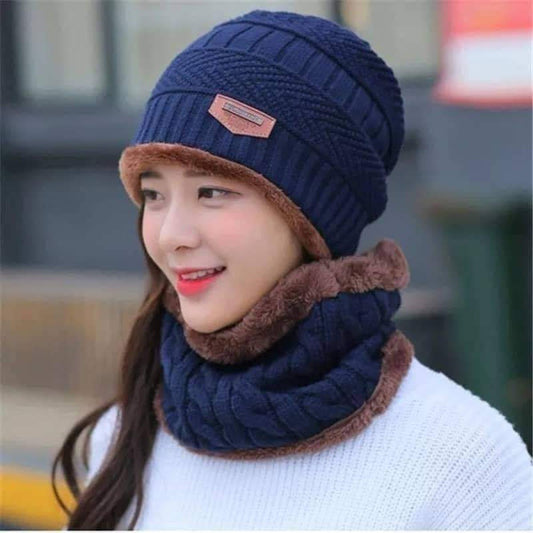 Winter Beanie Hat and Scarf Thermal Knit Hat Skull Cap Full Set-2 Piece