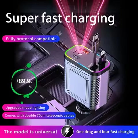 4-In-1 Retractable Car Charger with Star Projection Night Light | Free Home Delivery | COD